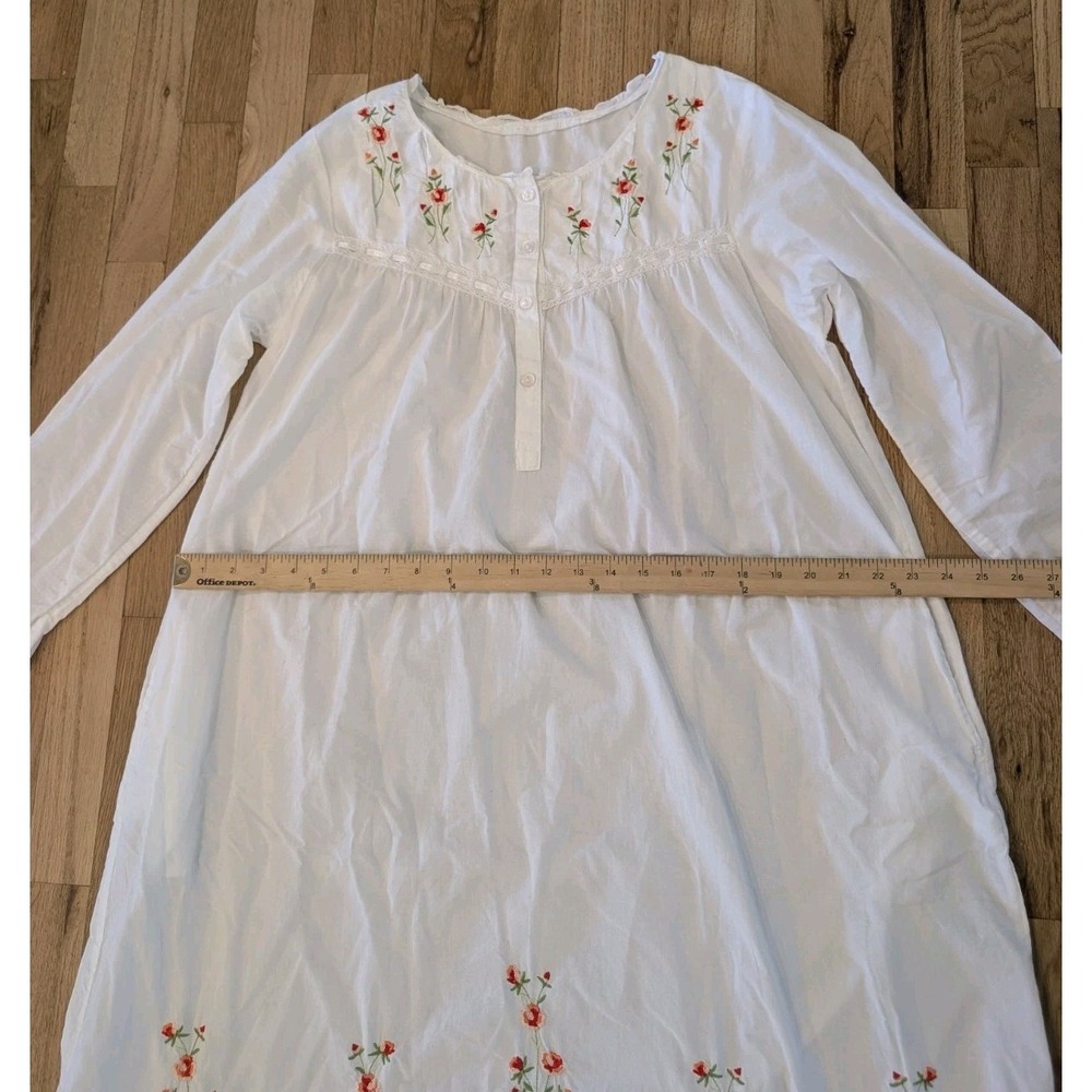 La Cera Long White Nightgown With Embroidery Embellishments Large 100% Cotton - Picture 10 of 16